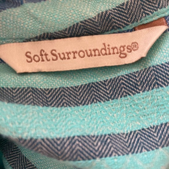 Soft Surrounding Shirt Womens sz Small Boho Striped Blue Tunic Roll Tab‎ Sleeve - Picture 10 of 13